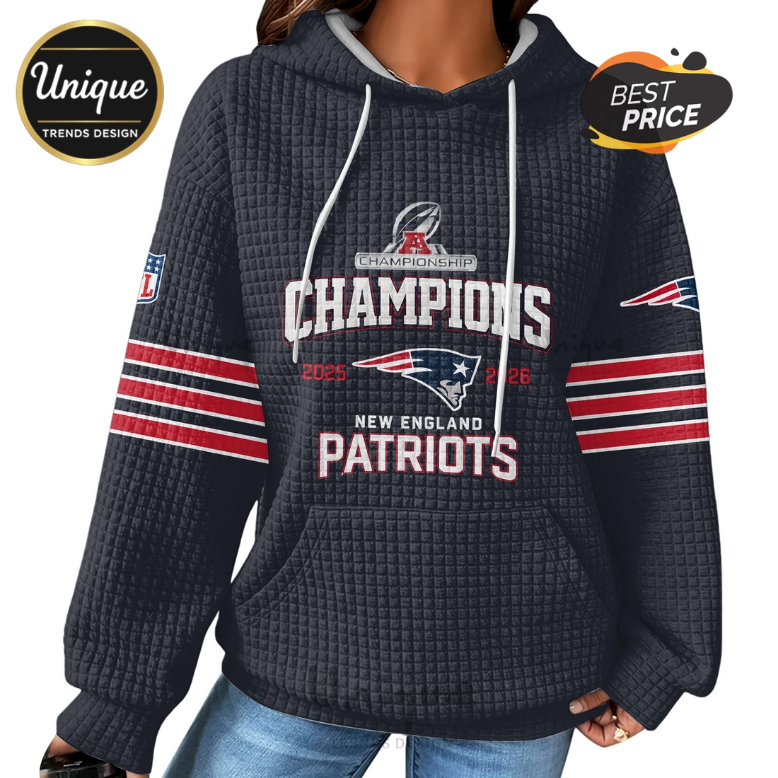 New England Patriots Champions 2025-2026 American Football Waffle Hoodie New England Patriots Champions 2025-2026 American Football Waffle Hoodie