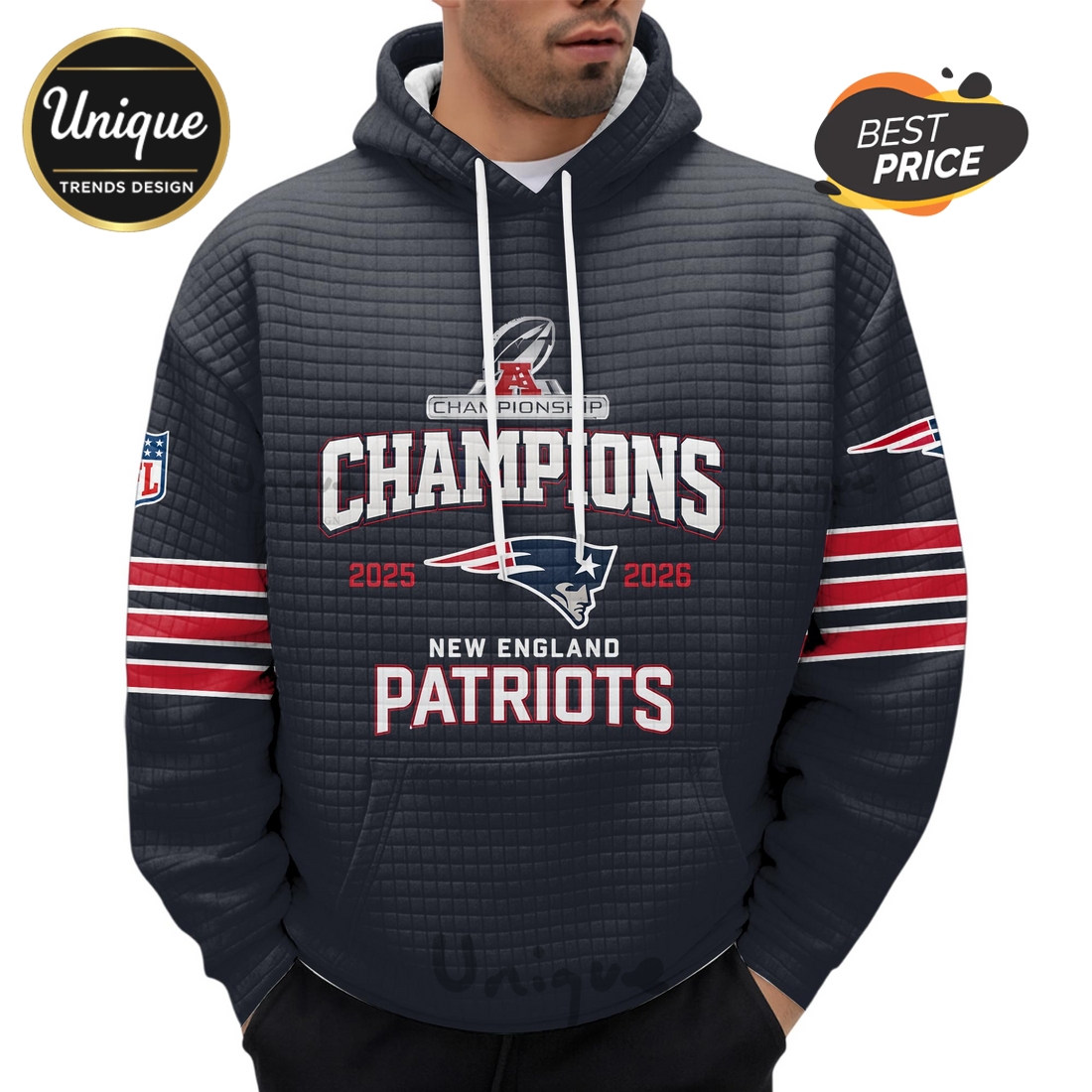 New England Patriots Champions 2025-2026 American Football Waffle Hoodie New England Patriots Champions 2025-2026 American Football Waffle Hoodie