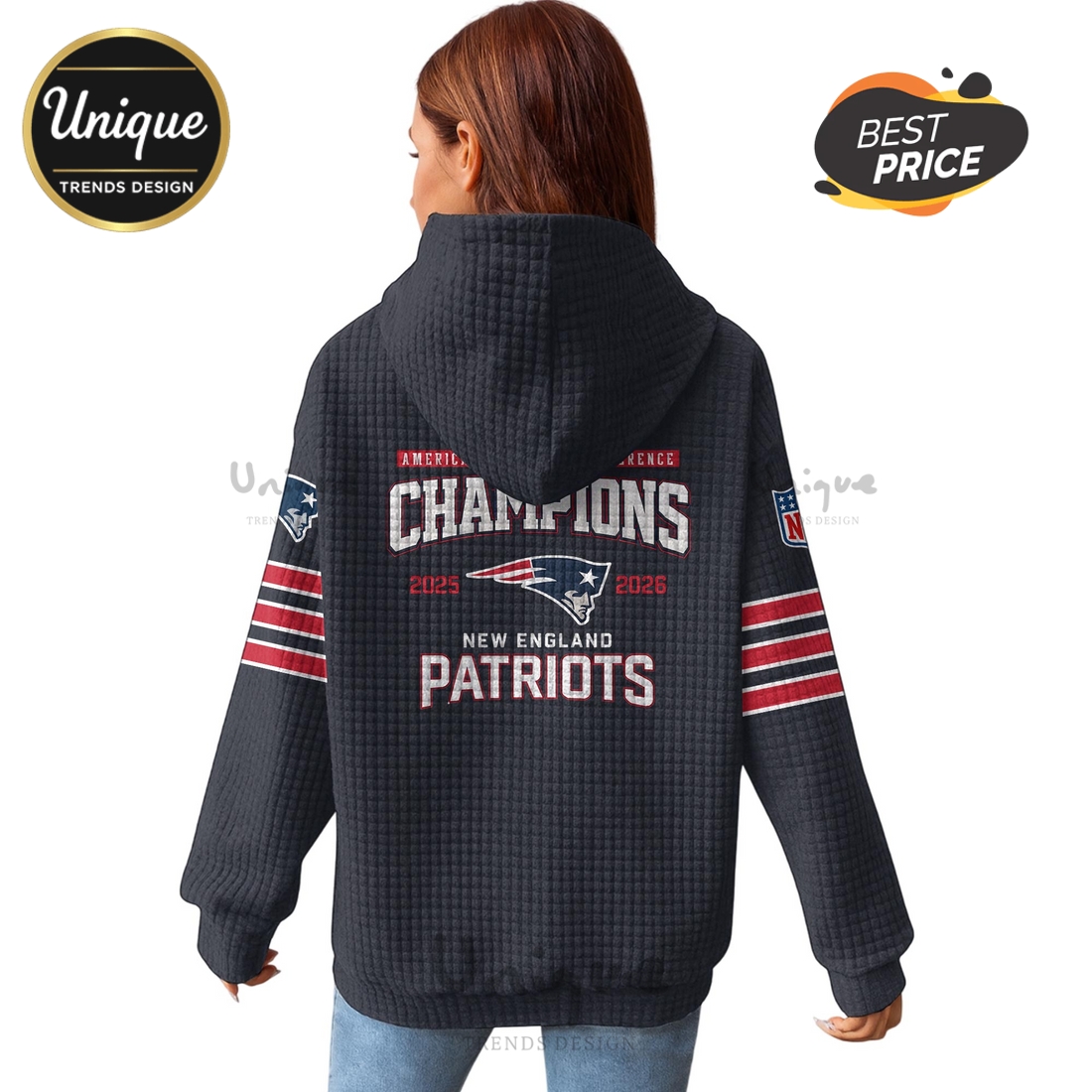 New England Patriots Champions 2025-2026 American Football Waffle Hoodie New England Patriots Champions 2025-2026 American Football Waffle Hoodie