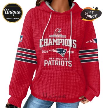 New England Patriots Champions 2025-2026 Football Waffle Hoodie