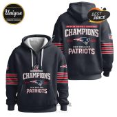 Patriots Champions hoodie featuring the team logo, 'Champions,' and the years 2025-2026.!