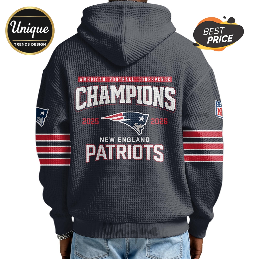 New England Patriots Champions 2025-2026 Super Bowl Zip Waffle Hoodie New England Patriots Champions 2025-2026 Super Bowl Zip Waffle Hoodie