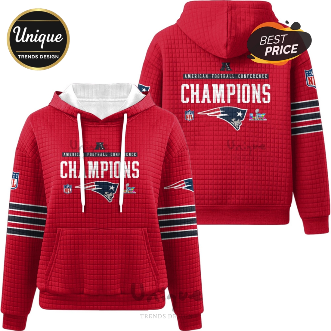 New England Patriots Champions American Football Waffle Hoodie New England Patriots Champions American Football Waffle Hoodie