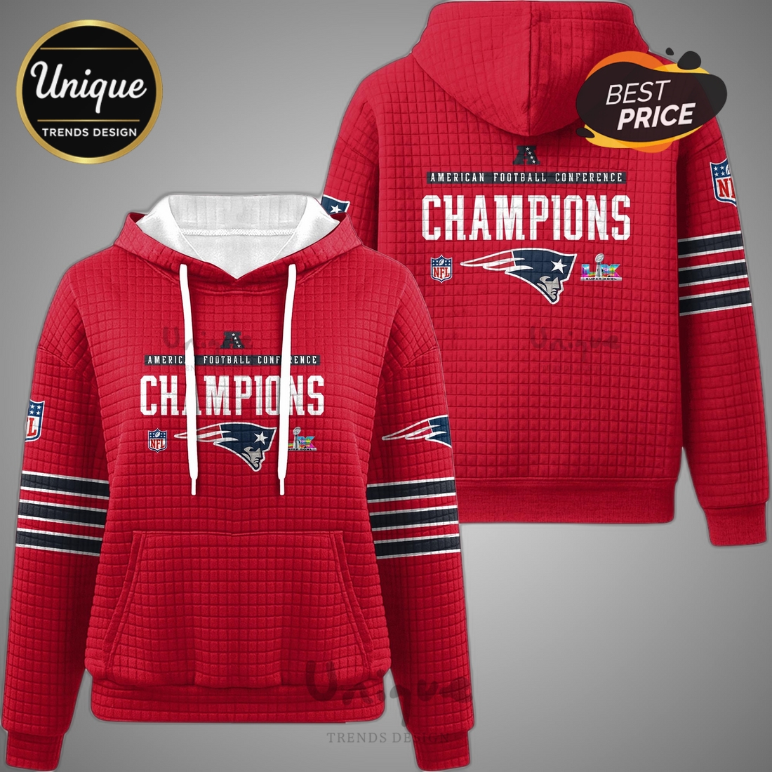 New England Patriots Champions American Football Waffle Hoodie New England Patriots Champions American Football Waffle Hoodie