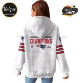 White hoodie featuring the New England Patriots 'American Conference Champions' design on the back.!
