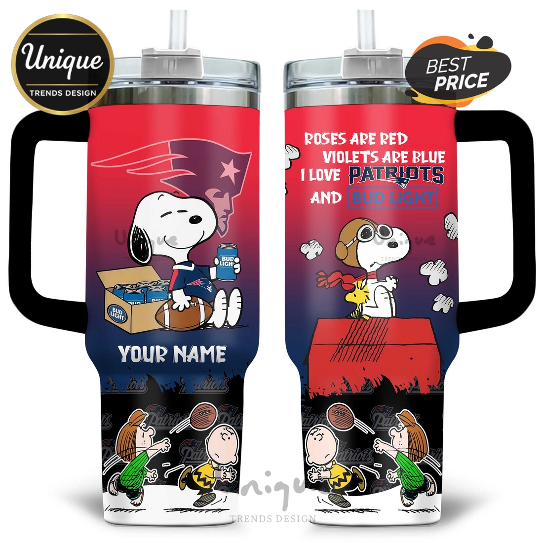 New England Patriots Snoopy Bud Light Personalized Tumbler New England Patriots Snoopy Bud Light Personalized Tumbler