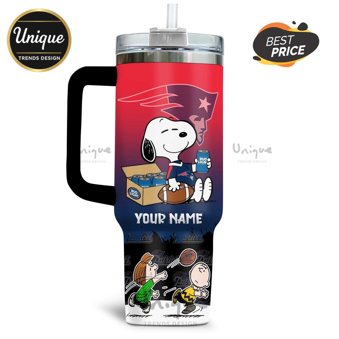 New England Patriots Snoopy Bud Light Personalized Tumbler New England Patriots Snoopy Bud Light Personalized Tumbler