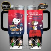 Tumbler features Snoopy with Patriots logo, Bud Light, and customizable name section.!