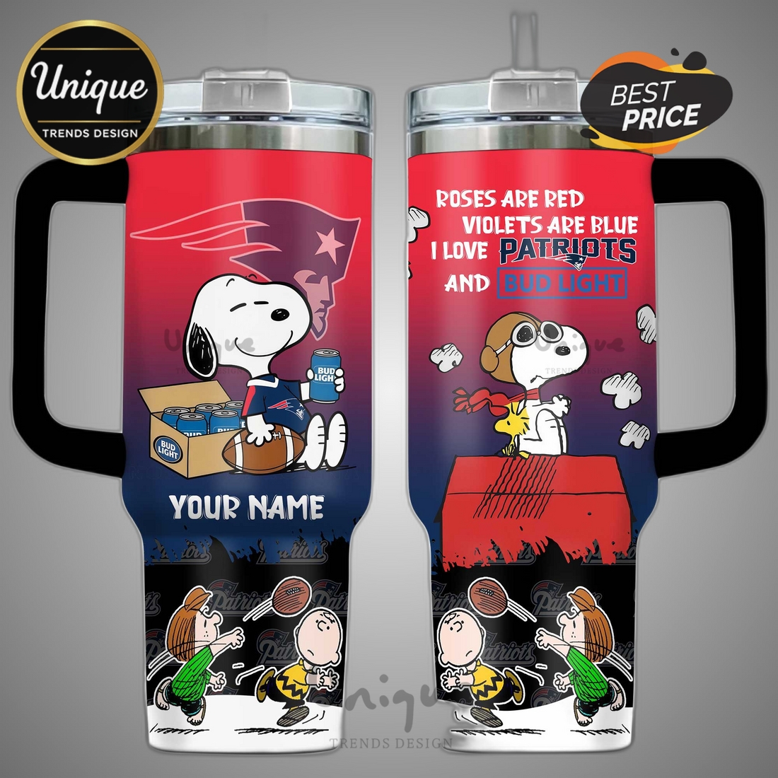 New England Patriots Snoopy Bud Light Personalized Tumbler New England Patriots Snoopy Bud Light Personalized Tumbler