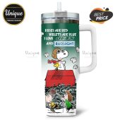Tumbler featuring Snoopy, Woodstock, and Peanuts characters, with Jets and Bud Light themes.!