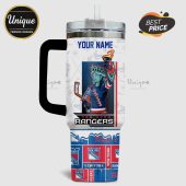 New York Rangers tumbler featuring the Statue of Liberty in a jersey holding a hockey stick and torch, and custom name option.!