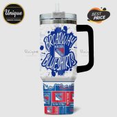 Broadway Blueshirts New York Rangers themed stainless steel tumbler with handle and straw.!