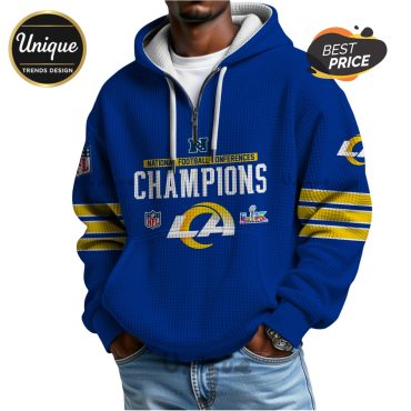 NFC Champions Los Angeles Rams Super Bowl LX Zip Waffle Hoodie NFC Champions Los Angeles Rams Super Bowl LX Zip Waffle Hoodie