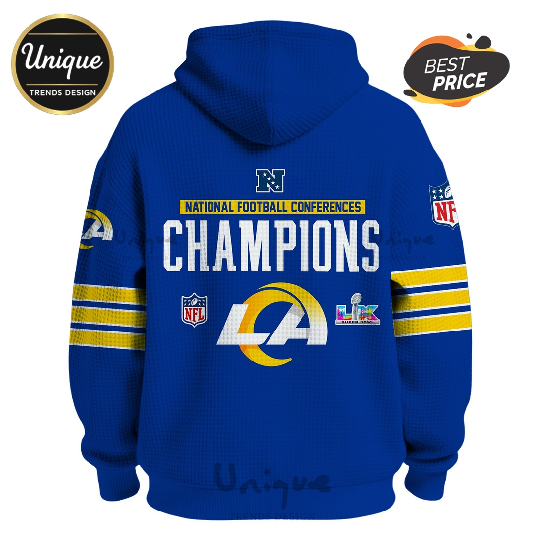 NFC Champions Los Angeles Rams Super Bowl LX Zip Waffle Hoodie NFC Champions Los Angeles Rams Super Bowl LX Zip Waffle Hoodie
