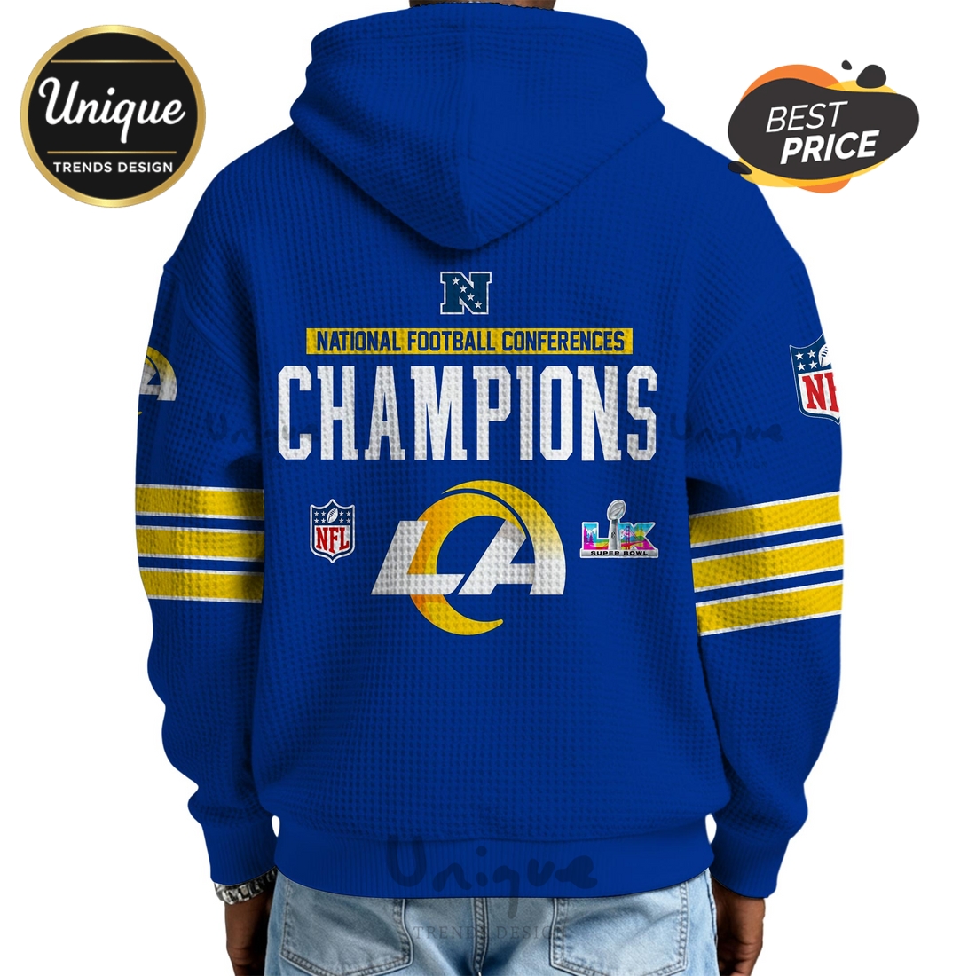 NFC Champions Los Angeles Rams Super Bowl LX Zip Waffle Hoodie NFC Champions Los Angeles Rams Super Bowl LX Zip Waffle Hoodie