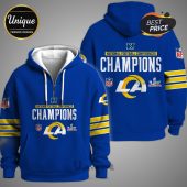 Los Angeles Rams Super Bowl Champions hoodie featuring the team logo, NFL logos and Super Bowl LVI logo.!