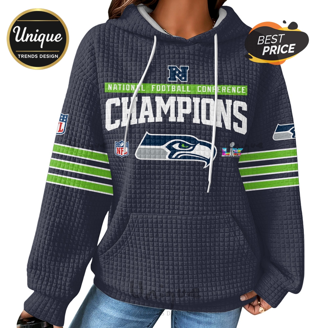 NFC Champions Seattle Seahawks Super Bowl Waffle Hoodie NFC Champions Seattle Seahawks Super Bowl Waffle Hoodie