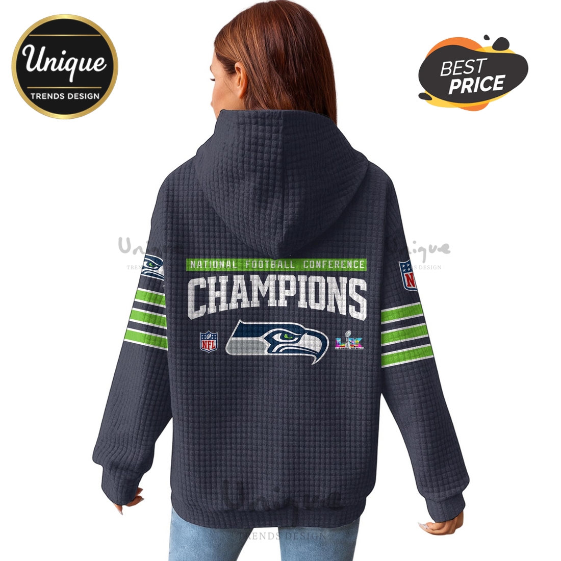NFC Champions Seattle Seahawks Super Bowl Waffle Hoodie NFC Champions Seattle Seahawks Super Bowl Waffle Hoodie