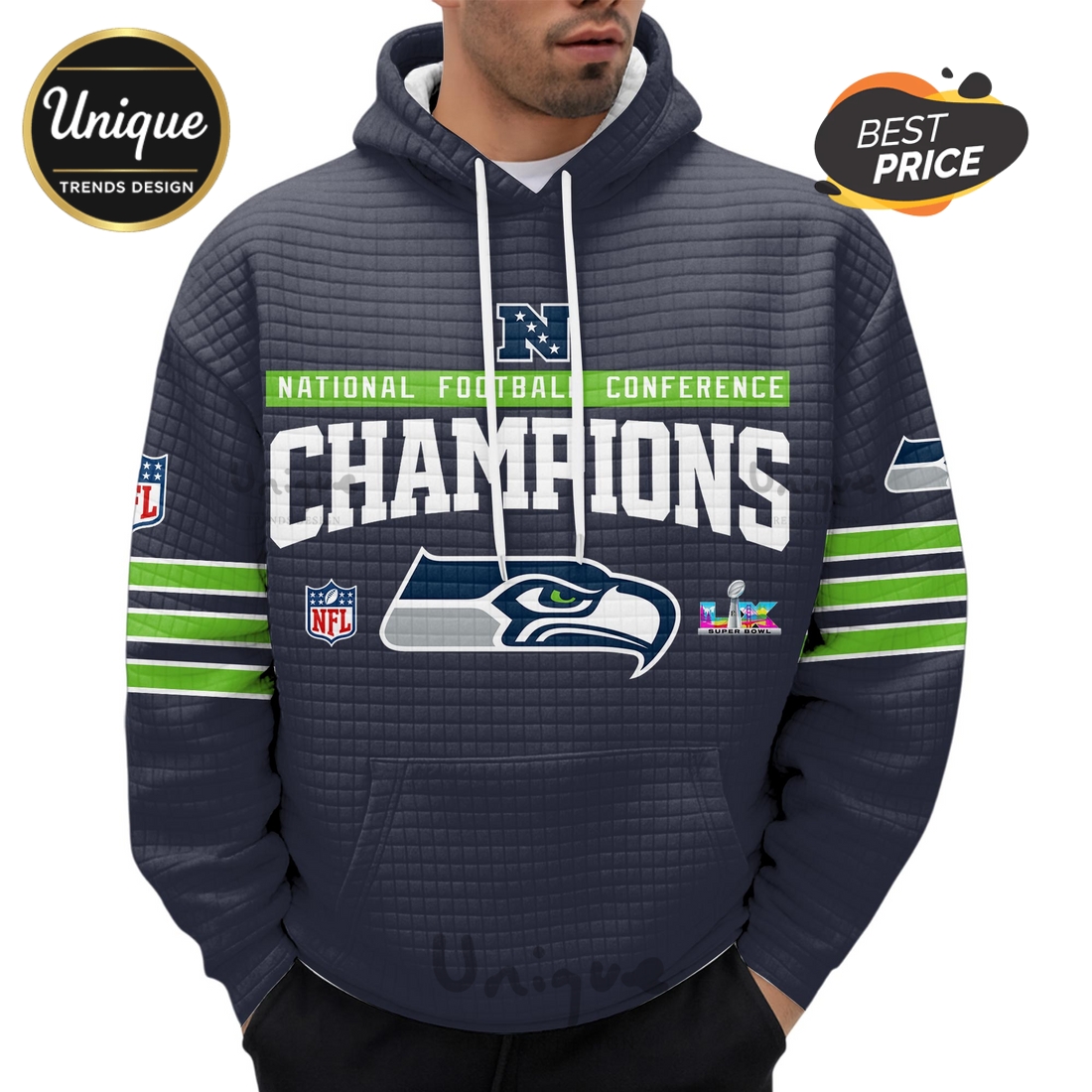 NFC Champions Seattle Seahawks Super Bowl Waffle Hoodie NFC Champions Seattle Seahawks Super Bowl Waffle Hoodie