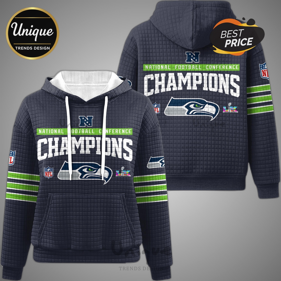 NFC Champions Seattle Seahawks Super Bowl Waffle Hoodie NFC Champions Seattle Seahawks Super Bowl Waffle Hoodie