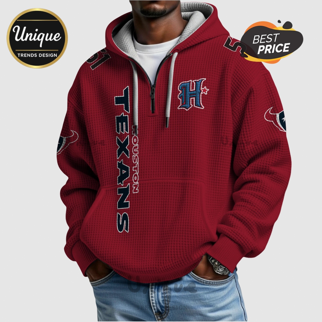 NFL Houston Texans Anderson Jr. 51 Waffle Quarter-Zip Hoodie NFL Houston Texans Anderson Jr. 51 Waffle Quarter-Zip Hoodie