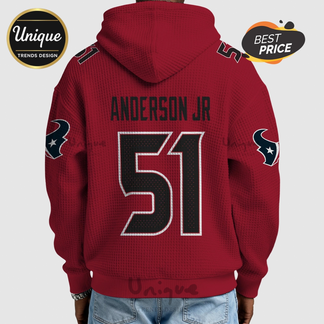 NFL Houston Texans Anderson Jr. 51 Waffle Quarter-Zip Hoodie NFL Houston Texans Anderson Jr. 51 Waffle Quarter-Zip Hoodie