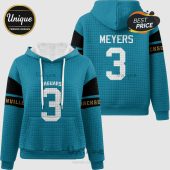 Front and back view of teal hoodie with Jaguars theme; player number 3, and last name Meyers.!