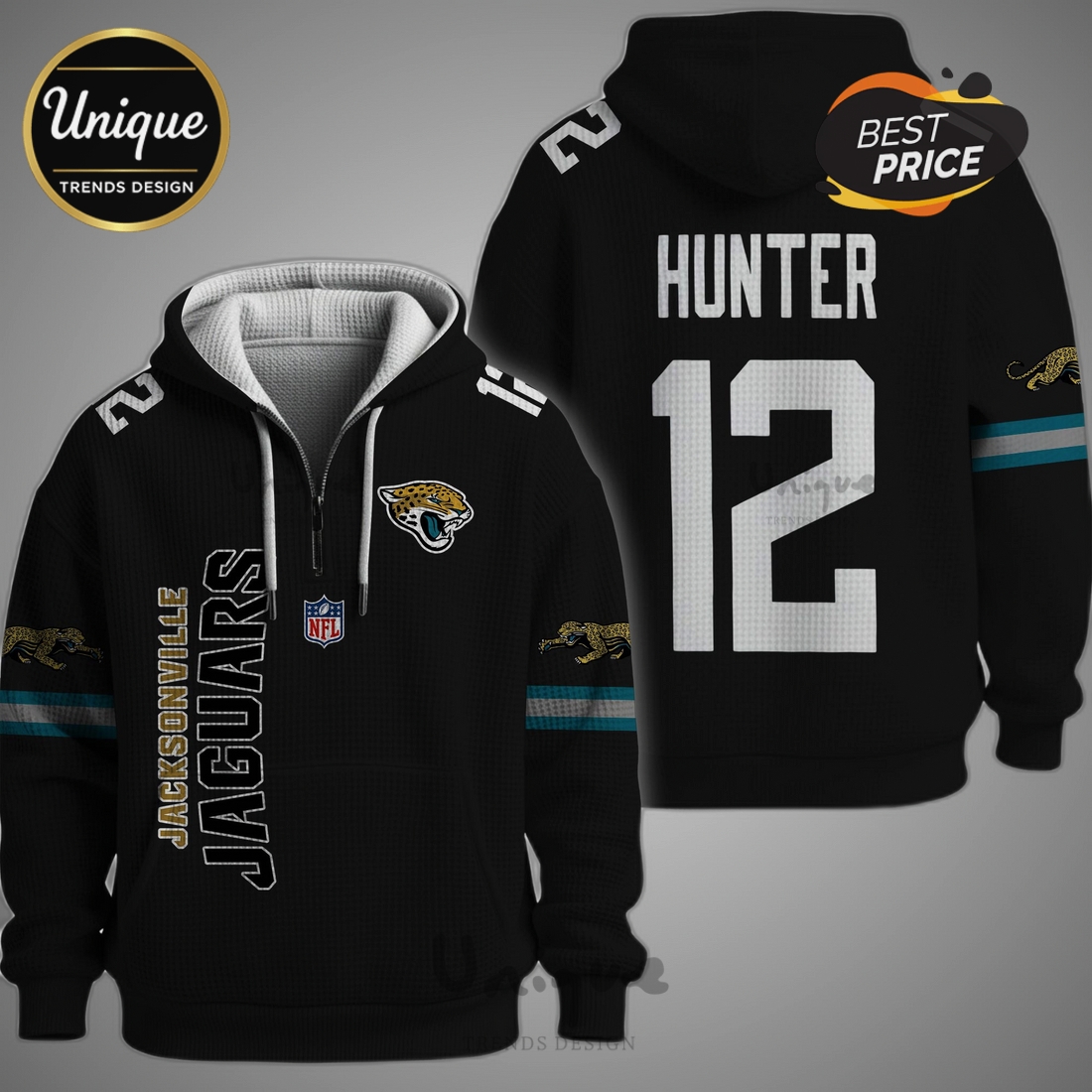 NFL Jacksonville Jaguars Hunter 12 Quarter-Zip Pullover Hoodie NFL Jacksonville Jaguars Hunter 12 Quarter-Zip Pullover Hoodie