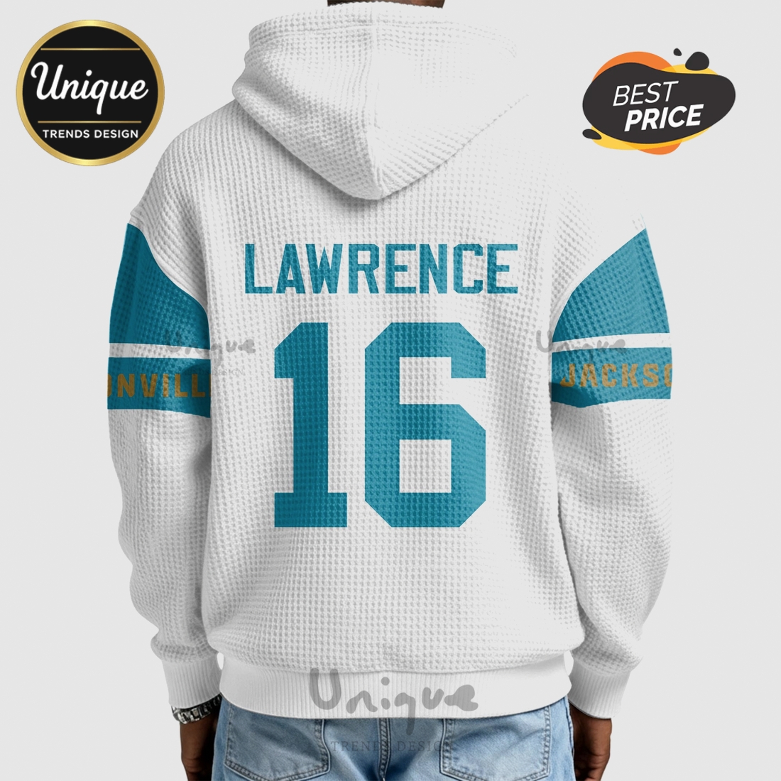 NFL Jacksonville Jaguars Trevor Lawrence 16 Waffle Quarter-Zip Hoodie NFL Jacksonville Jaguars Trevor Lawrence 16 Waffle Quarter-Zip Hoodie