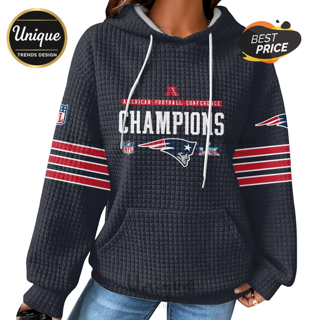 NFL New England Patriots Super Bowl Champions Waffle Hoodie NFL New England Patriots Super Bowl Champions Waffle Hoodie