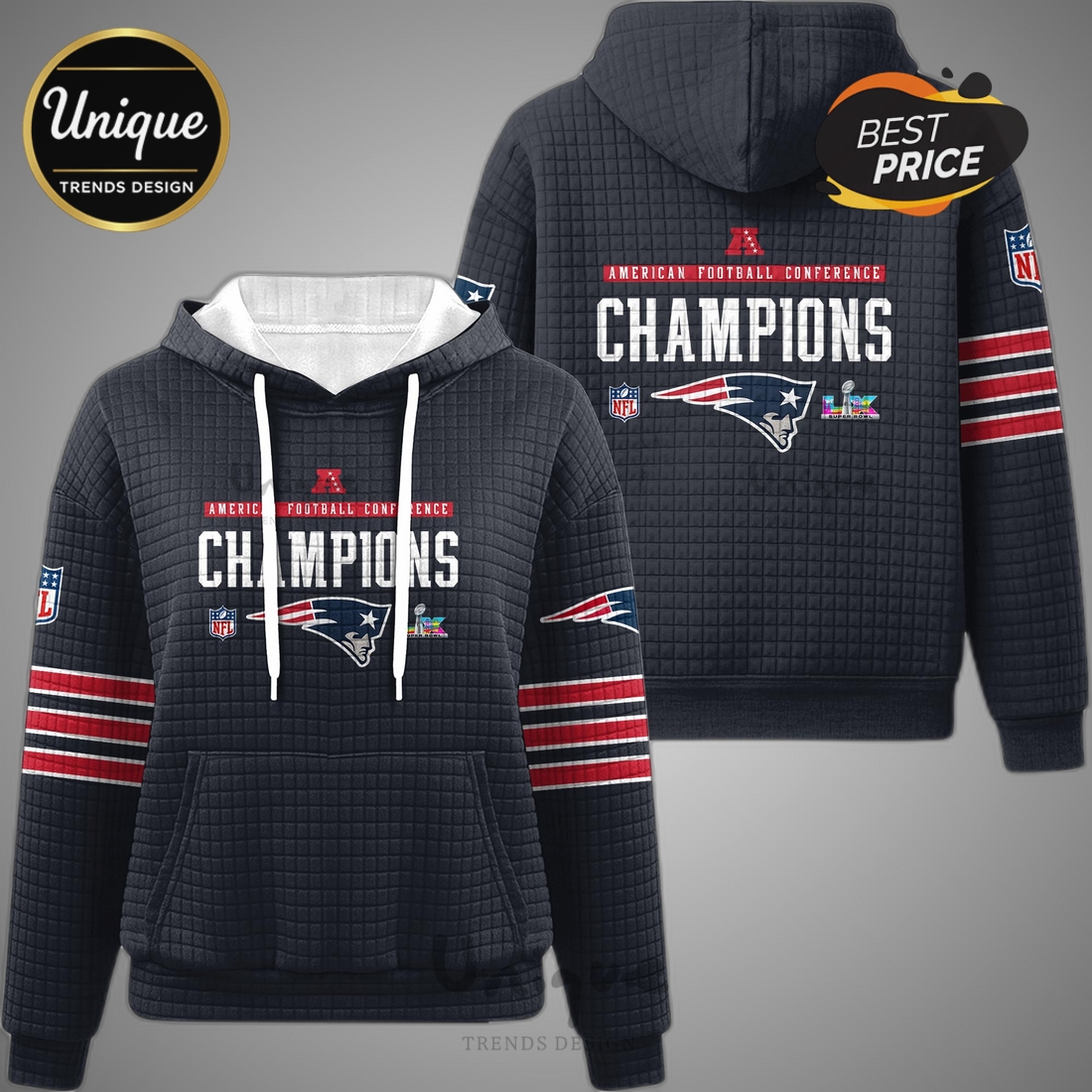 NFL New England Patriots Super Bowl Champions Waffle Hoodie NFL New England Patriots Super Bowl Champions Waffle Hoodie