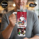 Tumbler with Snoopy, Buccaneers logo, beer, football, and custom name.!