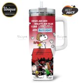 Tumbler featuring Snoopy, Woodstock, Charlie Brown, and Lucy with Buccaneers and Bud Light themes.!