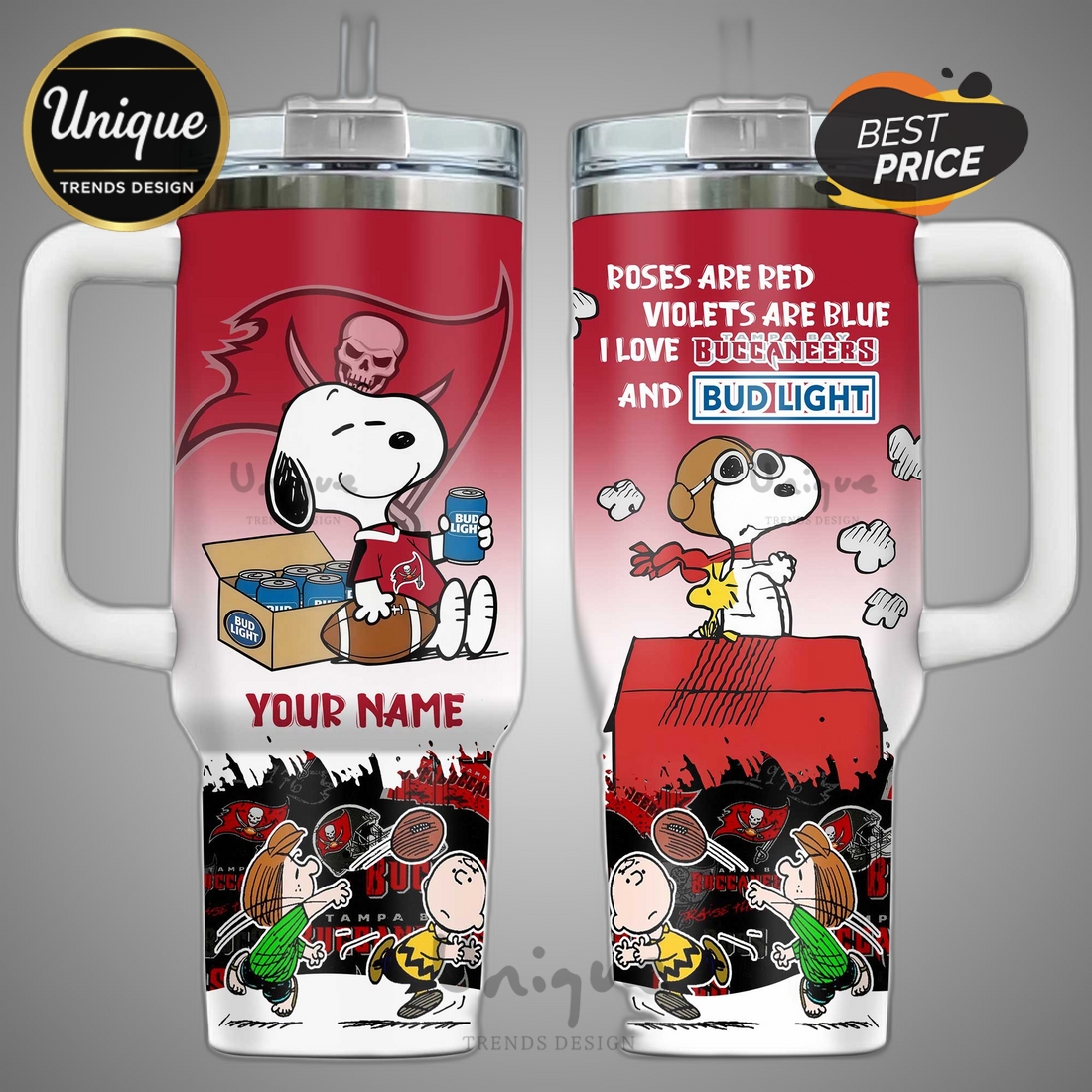 NFL Tampa Bay Buccaneers Snoopy and Woodstock Tumbler NFL Tampa Bay Buccaneers Snoopy and Woodstock Tumbler