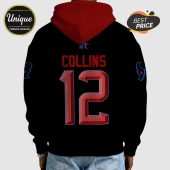 Hoodie featuring 'COLLINS' and '12' with Houston Texans logos on the sleeves and an 'H' logo on the hood.!