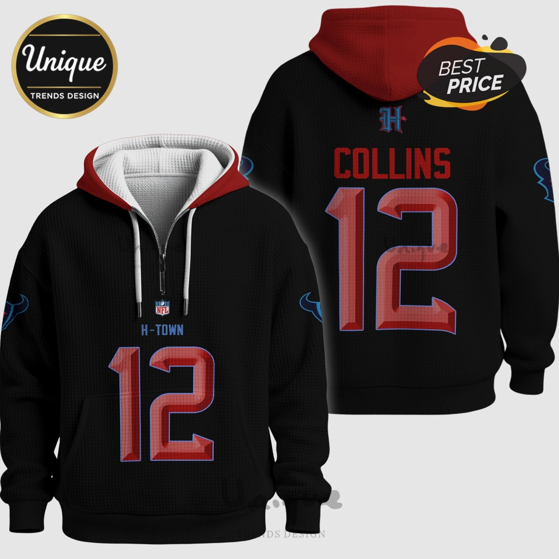 Nico Collins 12 Houston Texans NFL Player Quarter Zip Waffle Hoodie Nico Collins 12 Houston Texans NFL Player Quarter Zip Waffle Hoodie