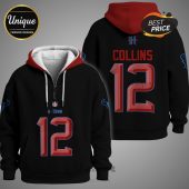 Black hoodie featuring 'Collins 12' and H-Town NFL design on the front and back.!