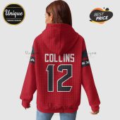 Red hoodie with 'COLLINS' and the number '12' printed on the back.!