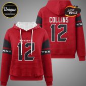 Red hoodie with 'Texans' and number 12 on the front, 'Collins' and 12 on the back.!