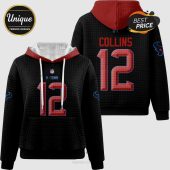 Black hoodie featuring 'COLLINS 12' and Texans logos, red hood.!