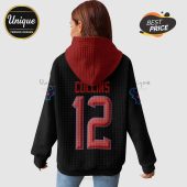 Black hoodie with red hood and the name COLLINS and the number 12 on the back.!