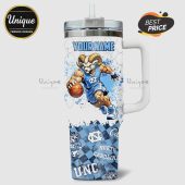 Customizable UNC Tar Heels tumbler featuring a muscular ram basketball player and 'Your Name' text!