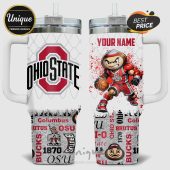 Ohio State Buckeyes insulated tumbler with Brutus Buckeye mascot and customizable name feature.!