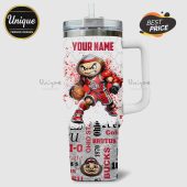 Customizable tumbler featuring the Ohio State Buckeyes Brutus mascot playing basketball, plus OSU text graphics.!