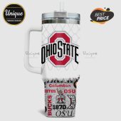 Ohio State Buckeyes themed travel mug with logo and team designs!