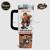 Philadelphia Flyers tumbler with Gritty mascot, team logos and customizable name.!