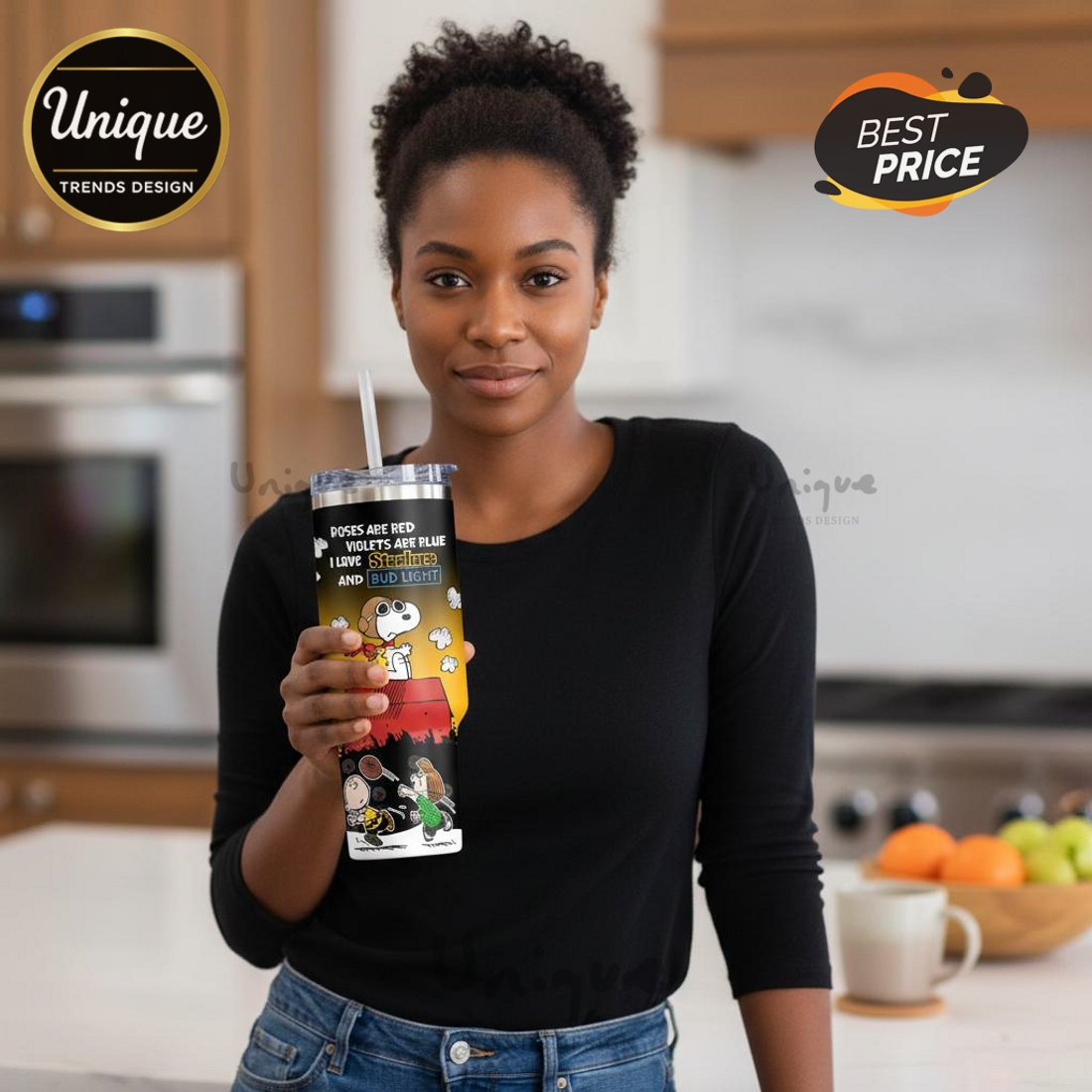 Pittsburgh Steelers Snoopy Bud Light Personalized 40oz Tumbler Pittsburgh Steelers Snoopy Bud Light Personalized 40oz Tumbler