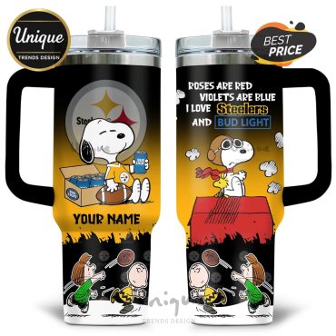Pittsburgh Steelers Snoopy Bud Light Personalized 40oz Tumbler