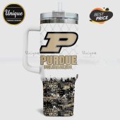 Purdue Boilermakers insulated mug with straw and handle featuring the university's logo and colors.!