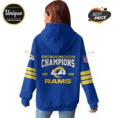 Back of a blue hoodie with 